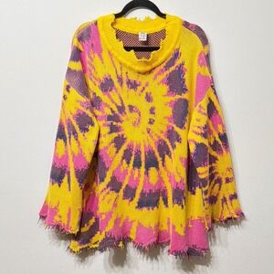 Magnolia Pearl Love Supply OSFM Tie Dye Distressed Cotton Knit Oversized Sweater